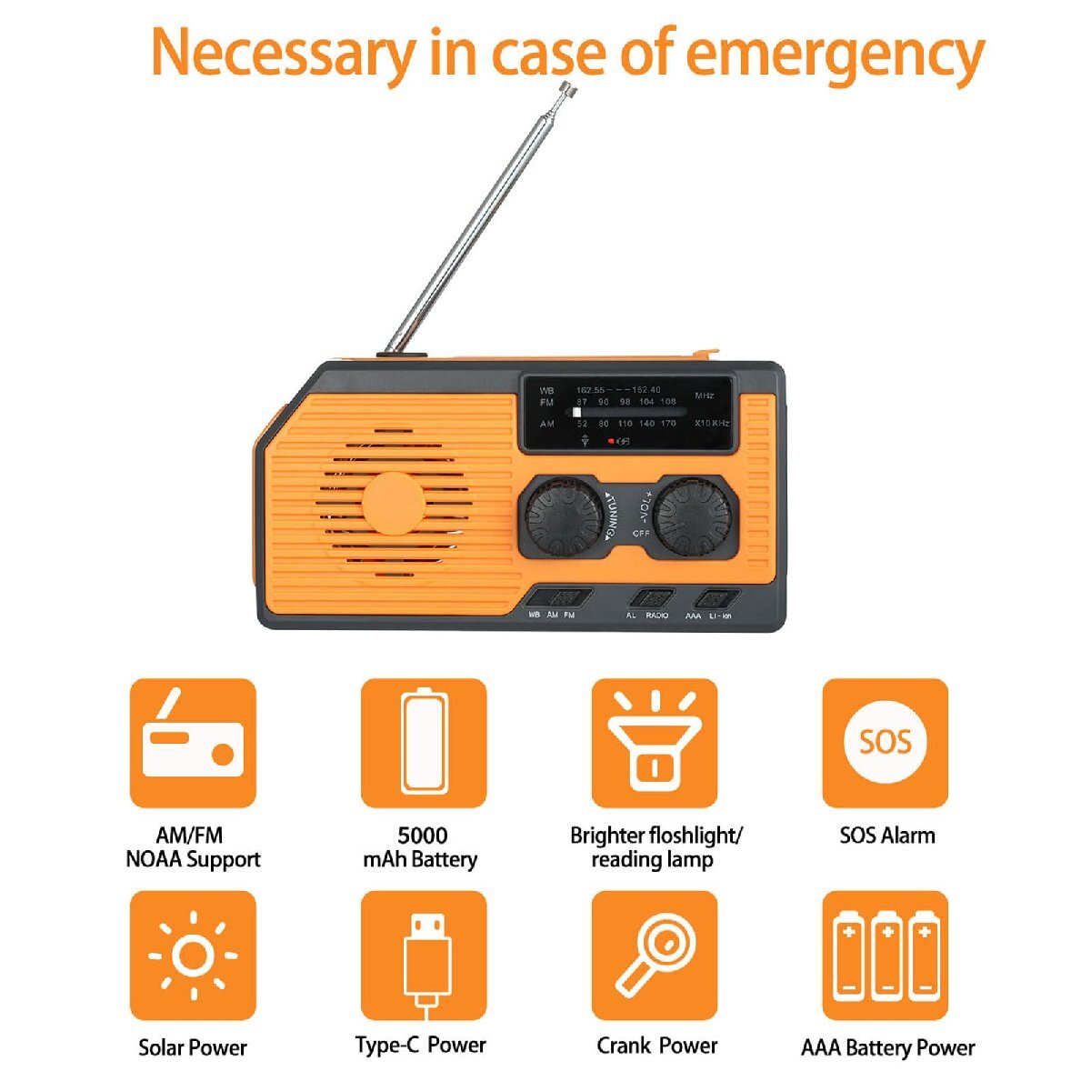  multifunction disaster prevention radio hand turning small size mobile waterproof high luminance flashlight radio USB charge AM/FM/NOAA weather radio camp earthquake tsunami 151 disaster prevention supplies 