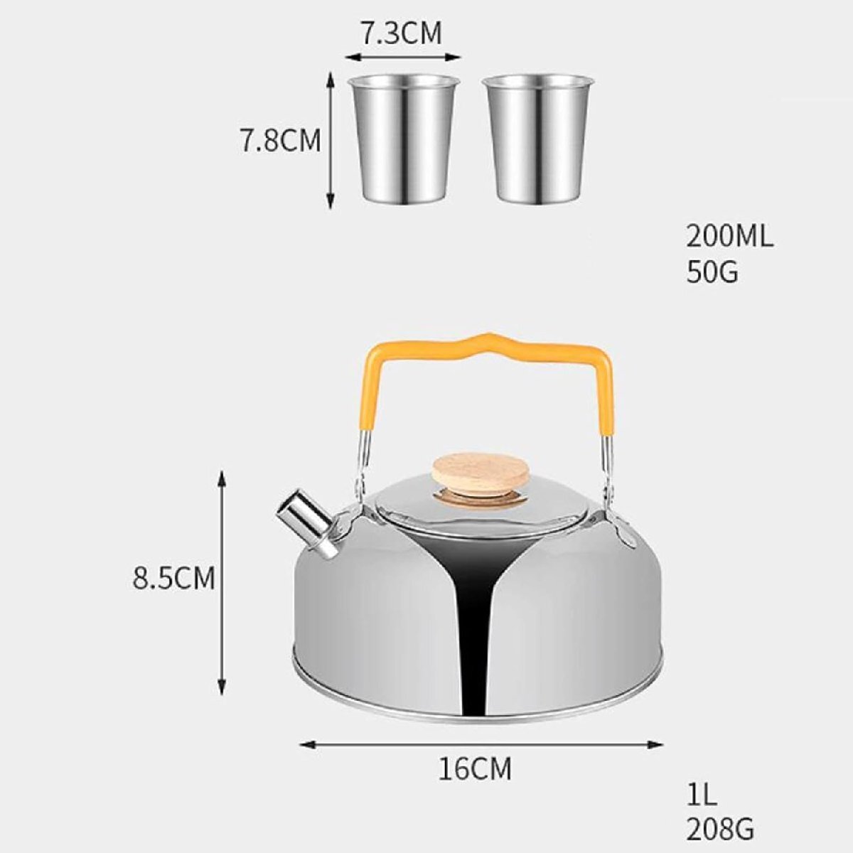 アウトドアクッカー 5点セット 調理器具 アウトドア 鍋 ケトル フライパン ウォーターカップ ステンレス鋼 収納袋付 シルバー 734_画像3