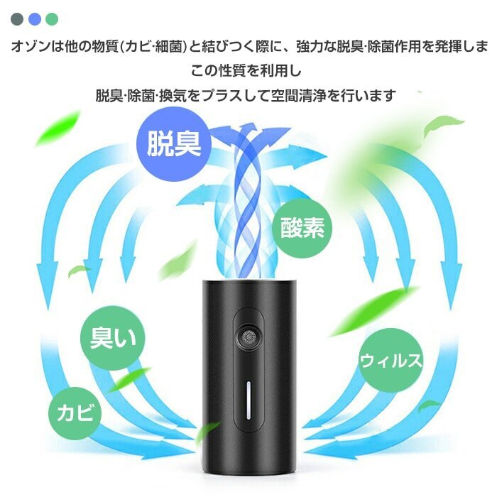 オゾン発生器 脱臭機 家庭用 車載用 オゾン 冷蔵庫 静音 コンパクト オゾン 除菌 消臭器 デスク（ブラック）245bkの画像5