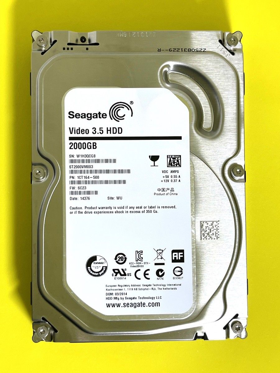 ★ 2TB ★　ST2000VM003 / Seagate【使用時間： 0 ｈ】　新品同様　3.5インチ内蔵HDD　AVコマンド