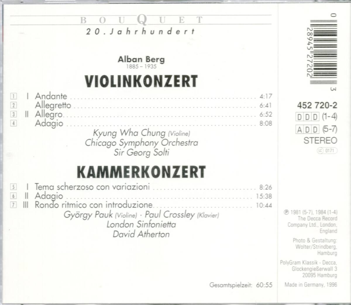 pc297   BERG:ヴァイオリン協奏曲、KAMMERKONZERT／CHUNG ,PAUKの画像2
