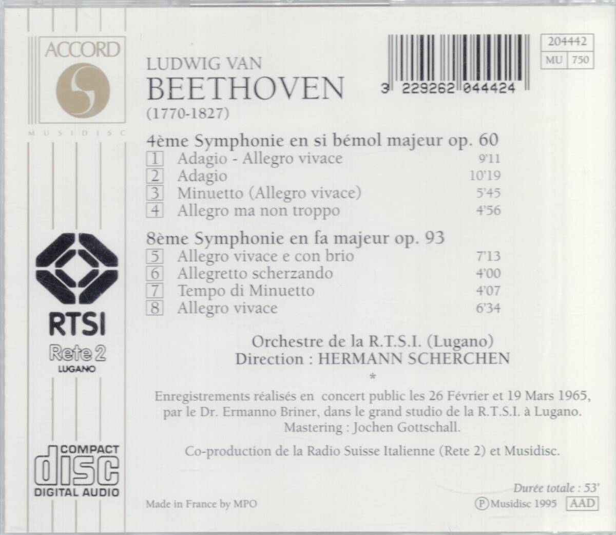 b353　　ベートヴェン：交響曲第4番＆8番／シェルヘン_画像2