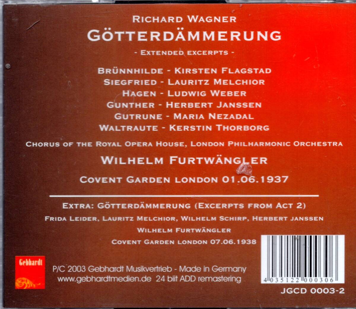 a189　　ワーグナー：GOTTERDAMMERUNG (EXCERPTS) /フルトヴェングラー(2CD)_画像2