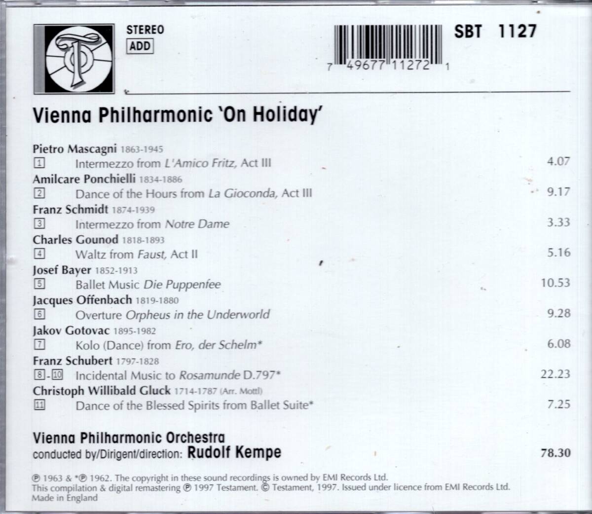 a466  シューベルト他：VIENNA PHILHARMONIC ' OH HOLIDAY ' /ケンペの画像2