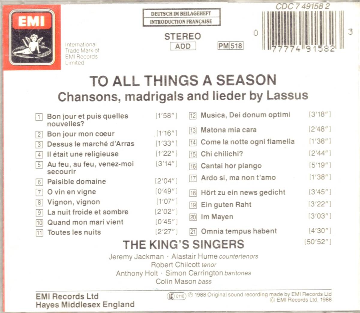 a941 TO ALL THINGS A SEASON : SECULAR MUSIC OF LASSUS /THE KING'S SINGERSの画像2