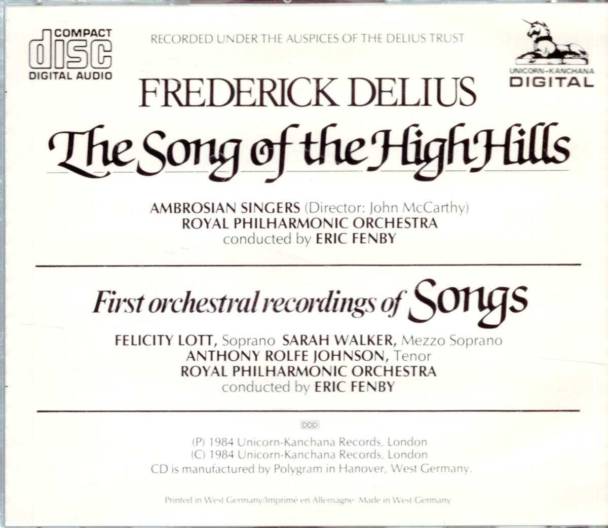 pc316    DELIUS: THE SONG OF THE HIGHKILLS /LOTT ,WALKERの画像2