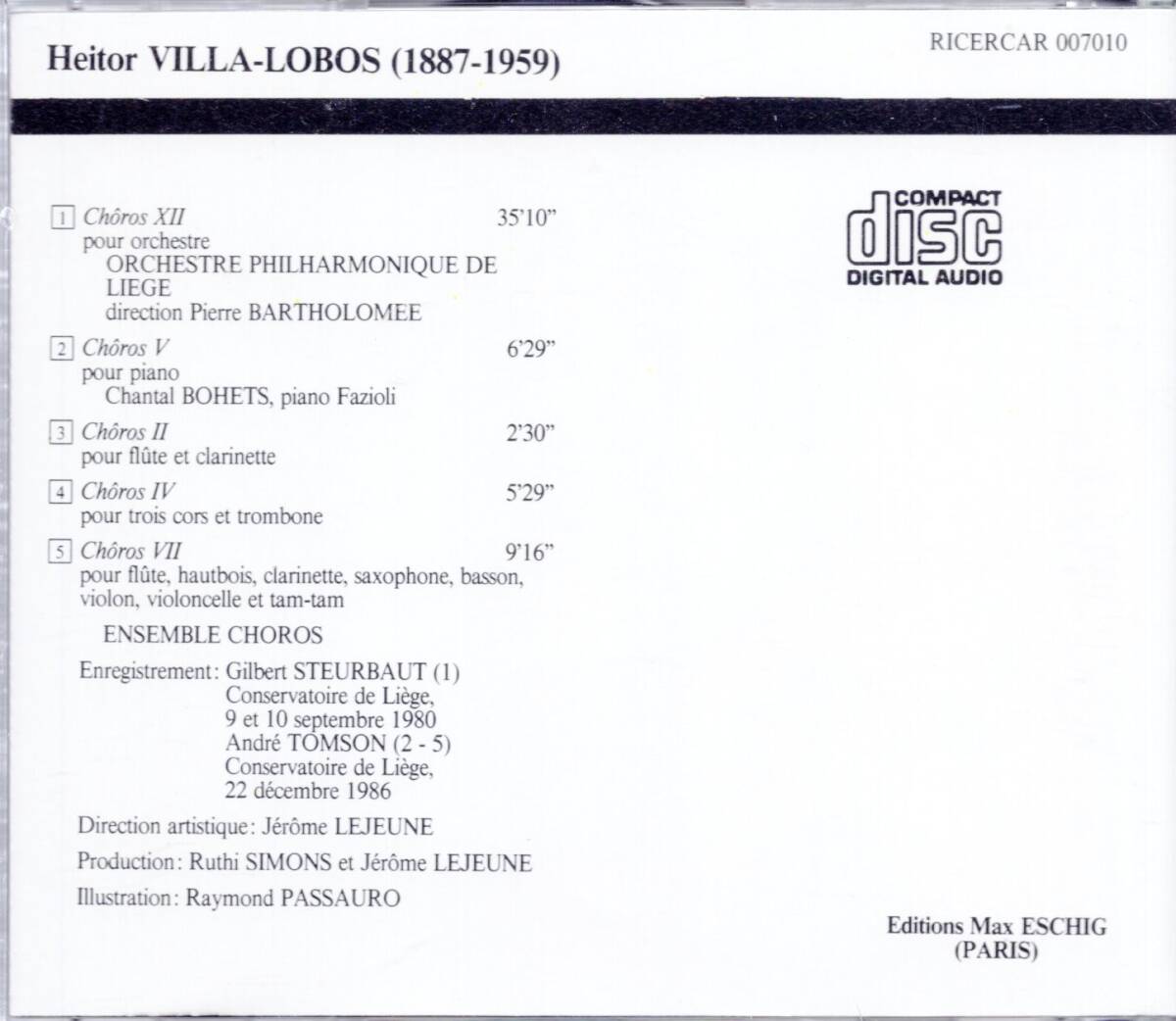 pc161 VILLA-LOBOS :CHOROS Ⅱ、Ⅳ、Ⅴ、Ⅶ＆ / BARTHOLOMEEの画像2
