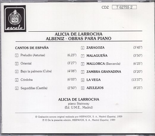 アルベニス：CANTOS DE ESPANA /アリシア・デ・ラローチャの画像2