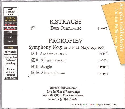 R・シュトラウス：ドン・ファン、プロコフィエフ：交響曲第５番/チェリビダッケ＆ミュンヘン・フィルの画像2