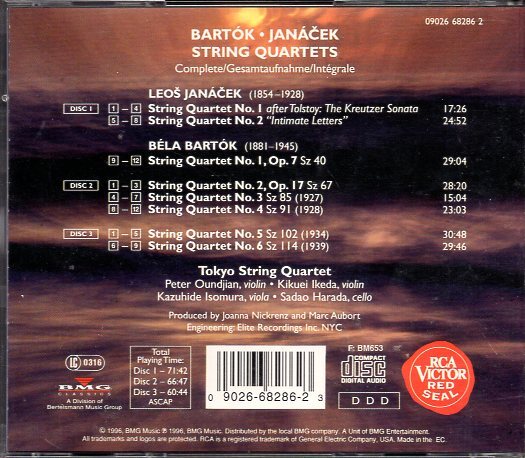 バルトーク＆ヤナーチェク：弦楽四重奏曲全集/東京クァルテット（3CD)の画像2