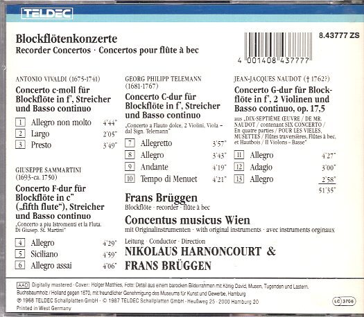 バロック・リコーダー協奏曲集/ブリュッヘン、アーノンクールの画像2