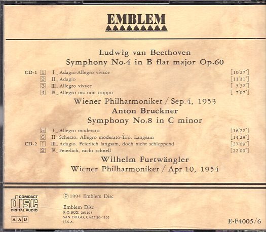 ベートーヴェン：交響曲第４番、ブルックナー：交響曲第８番/フルトヴェングラー＆VPO（２CD)の画像2