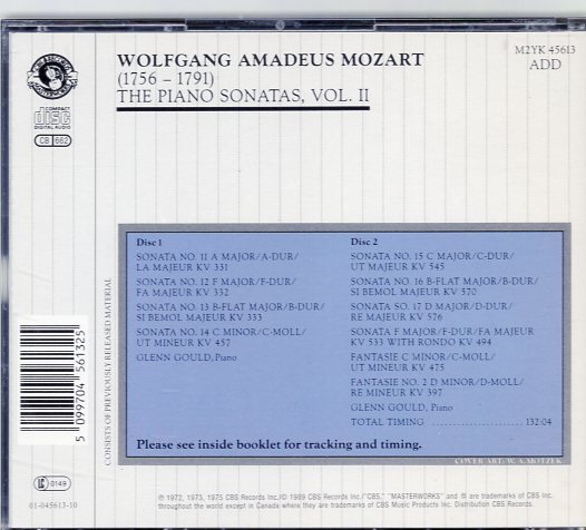 モーツァルト：ピアノ・ソナタ集Vol.２/グールド【2CD】の画像2
