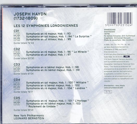 ハイドン：12曲のロンドン交響曲集/バーンスタイン指揮、ニューヨーク・フィル【5CD】の画像2