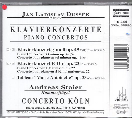 ヤン・ラディスラフ・ドゥシーク:ピアノ協奏曲集/ Andreas Staierの画像2