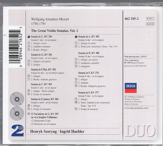 モーツァルト：ヴァイオリン・ソナタ 第１集/シェリング、ヘブラー（２CD)の画像2