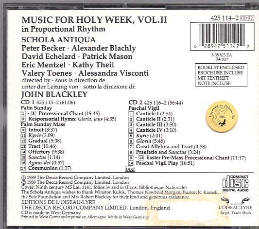 旧西独プレス MUSIC FOR HOLY WEEK, VOL.Ⅱ(2CD)の画像2