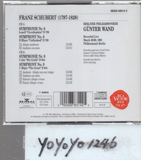 a687 シューベルト：交響曲第8番&第9番/ヴァント(2CD)の画像2
