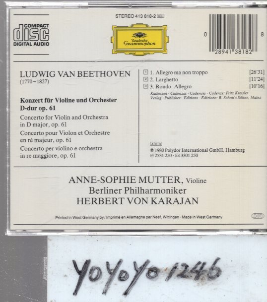 b384 旧西独プレス ベートーヴェン：ヴァイオリン協奏曲/ムター、カラヤンの画像2
