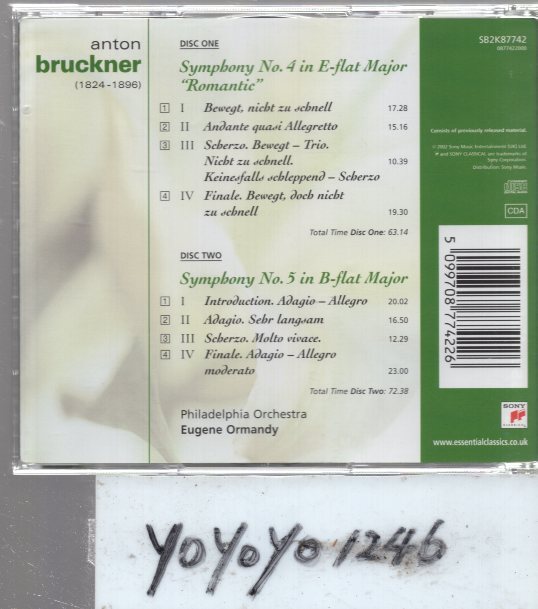 pc258 ブルックナー：交響曲第4番「ロマンティック」&第5番/オーマンディ(2CD)の画像2