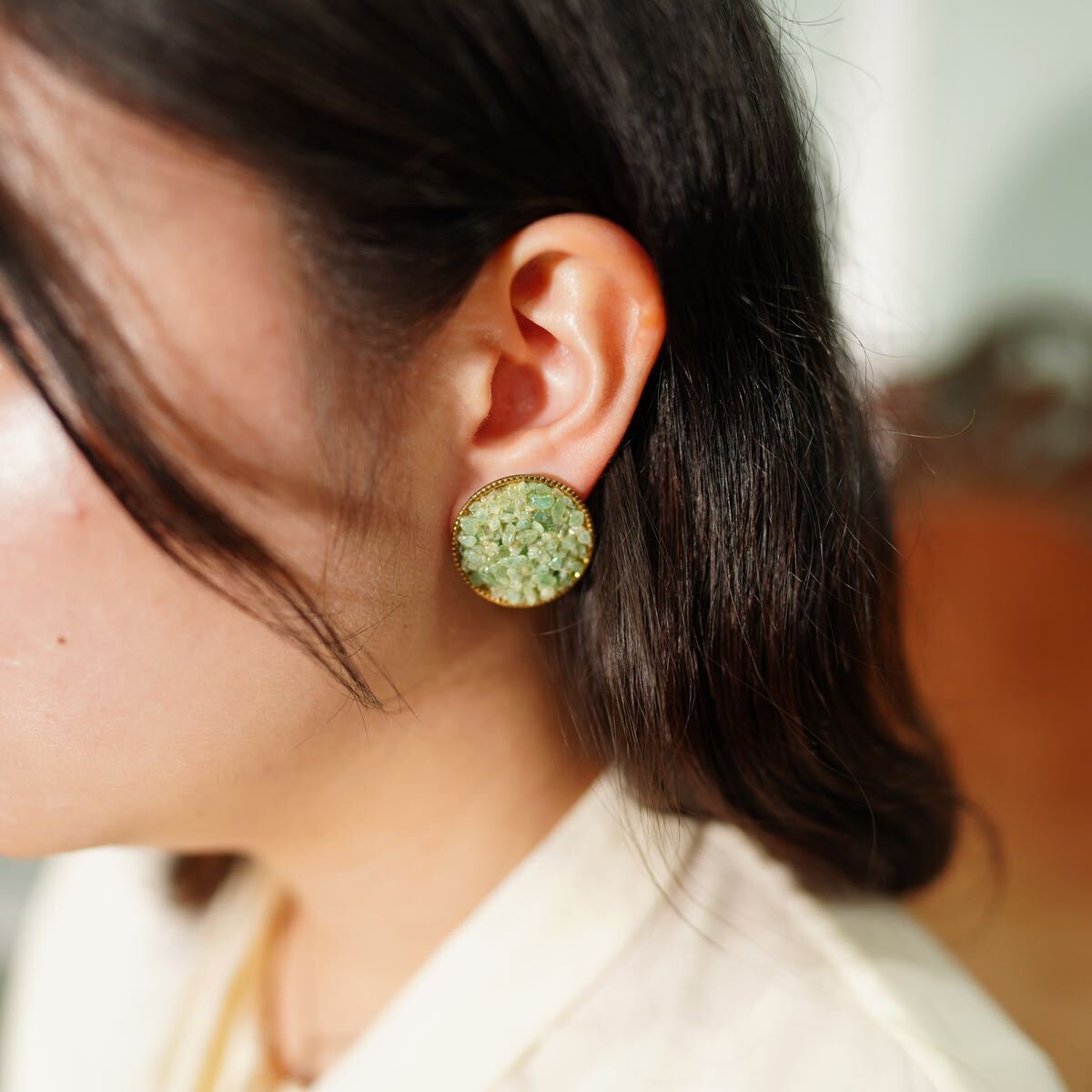 USA VINTAGE COLOR STONE ROUND DESIGN EAR CLIPS/アメリカ古着カラーストーンラウンドデザインイヤリング_画像7