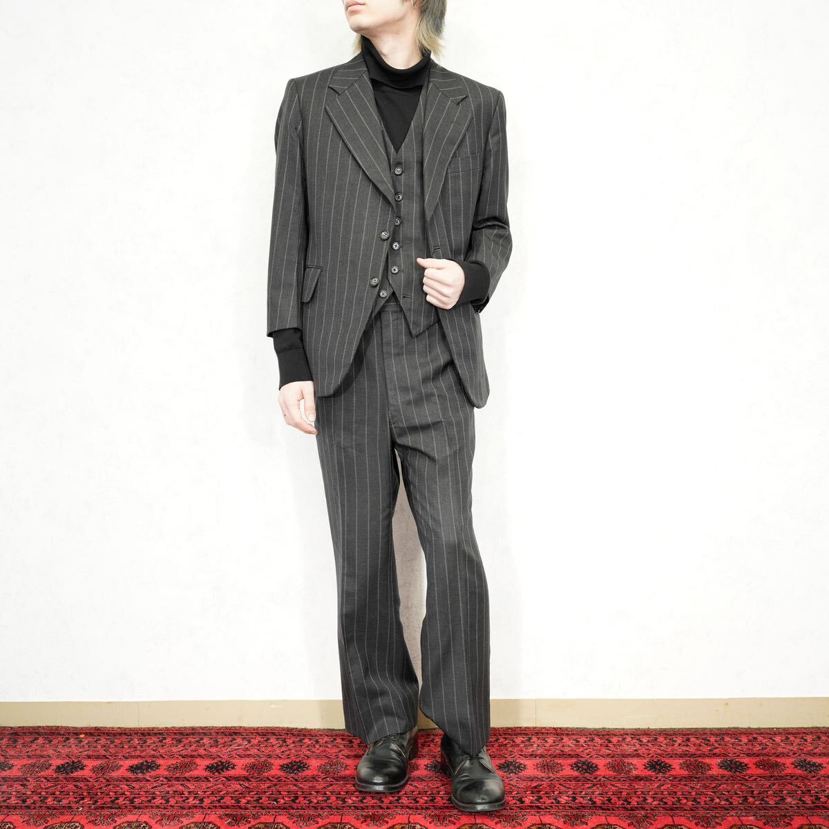 *SPECIAL ITEM* EU VINTAGE STRIPE PATTERNED WOOL 3 PIECE SET UP SUIT/ヨーロッパ古着ストライプ柄ウールスリーピースセットアップスーツ