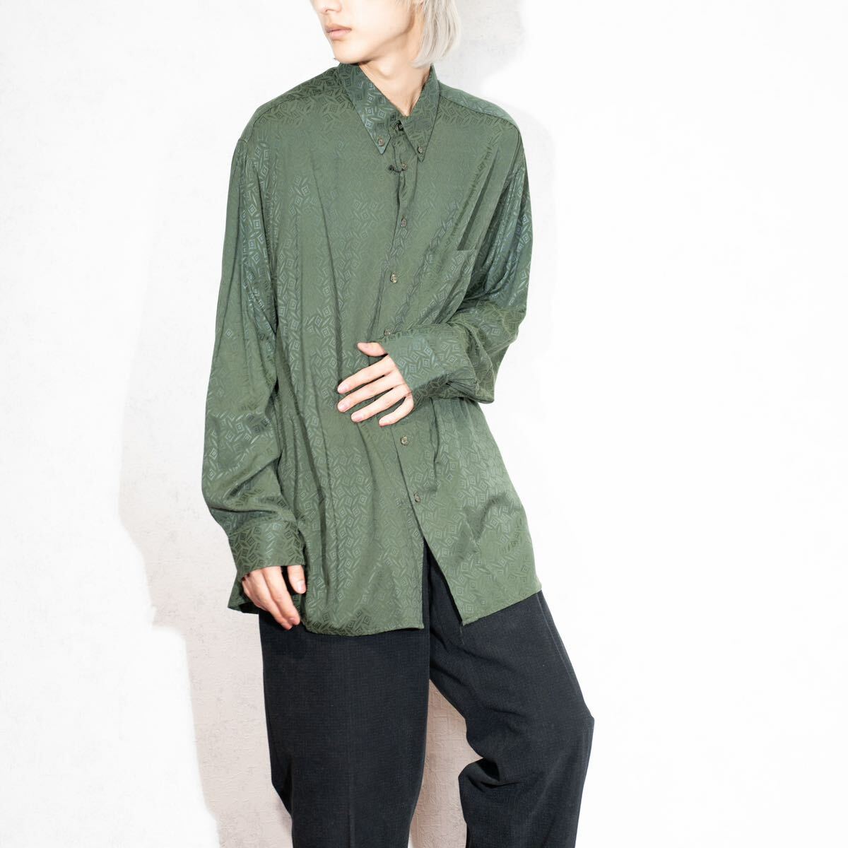 EU VINTAGE CANDA EMBROIDERY JACQUARD DESIGN SHIRT/ヨーロッパ古着ジャガード刺繍デザインシャツ