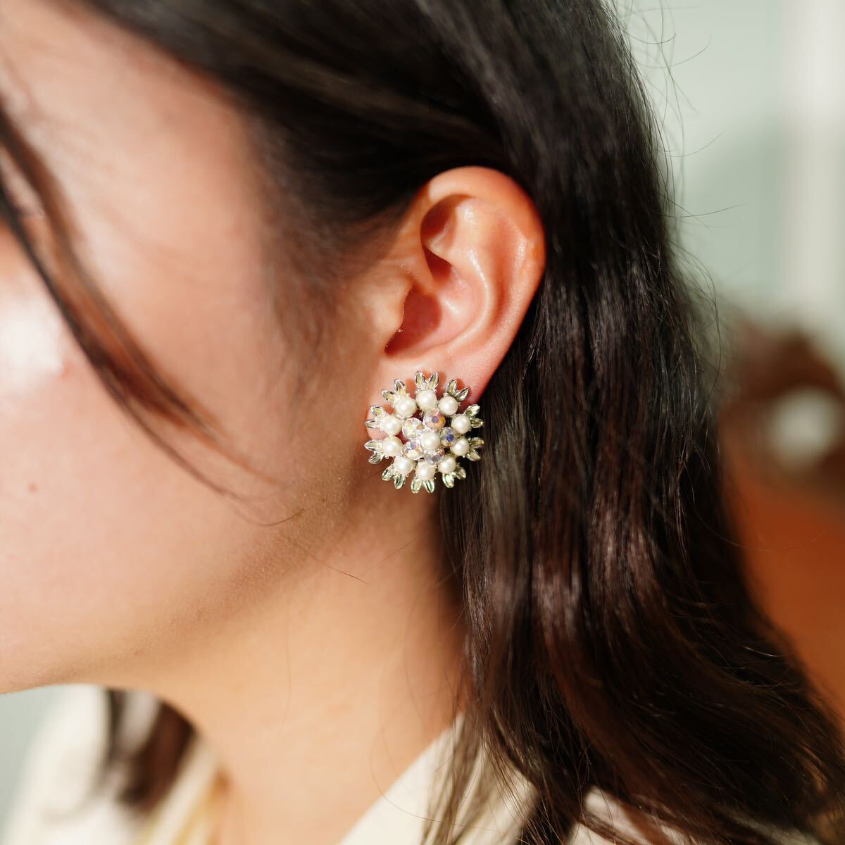 USA VINTAGE FLOWER DESIGN BEADS EAR CLIPS/アメリカ古着お花デザインビーズイヤリング_画像7