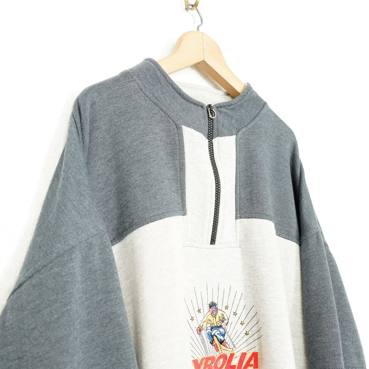 EU VINTAGE FOX DESIGN SWISS ANIMAL EMBROIDERY DESIGN HALF ZIP SWEAT SHIRT/ヨーロッパ古着アニマル刺繍デザインハーフジップスウェット