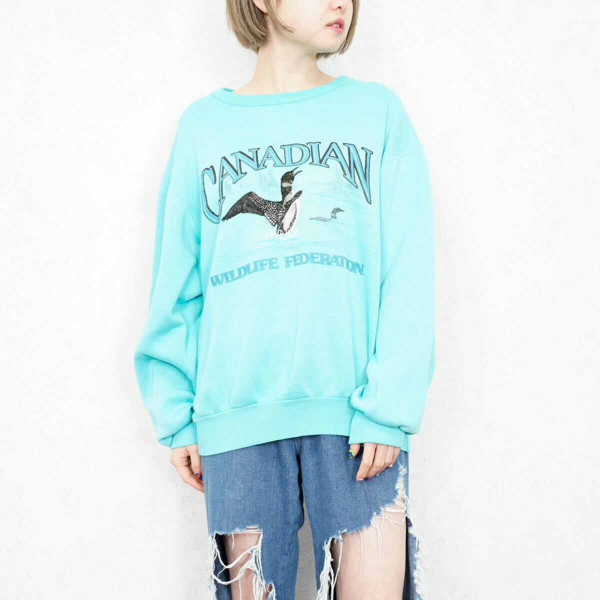 USA VINTAGE DUCK EMBROIDERY DESIGN SWEAT SHIRT/アメリカ古着カモ刺繍デザインスウェット USA VINTAGE DUCK EMBROIDERY DESIGN SWEAT SHIRT/アメリカ古着カモ刺繍デザインスウェット