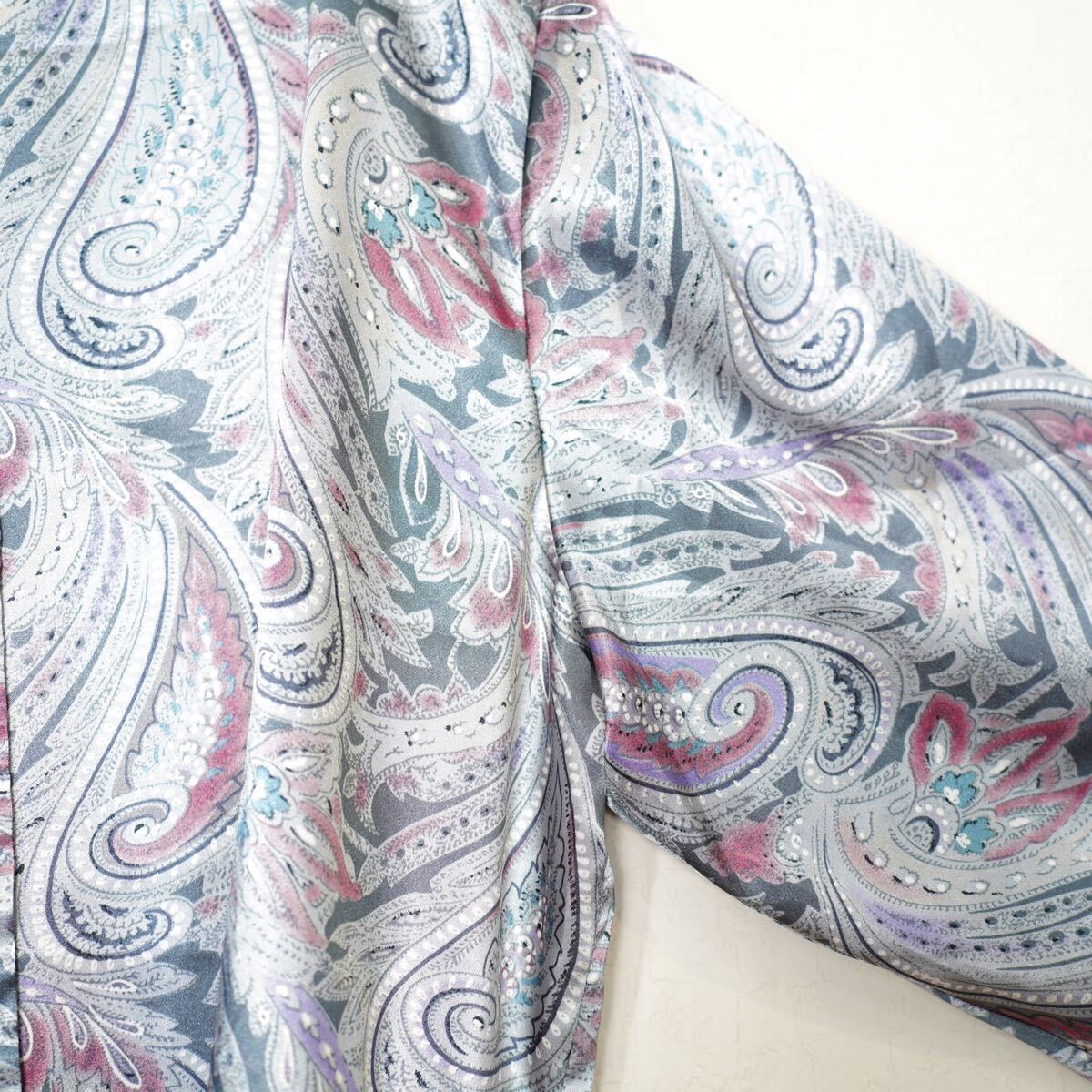 USA VINTAGE LESLIEFAY PAISLEY PATTERNED OPEN COLLAR SATIN SHIRT/アメリカ古着ペイズリー柄オープンカラーサテンシャツ