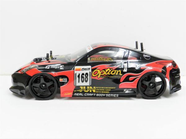 ☆ターボ機能付き☆ 2.4GHz 1/10 ドリフトラジコンカー ニッサン Z33 フェアレディーZ タイプ 黒赤 【塗装済み完成品・フルセット】_画像3