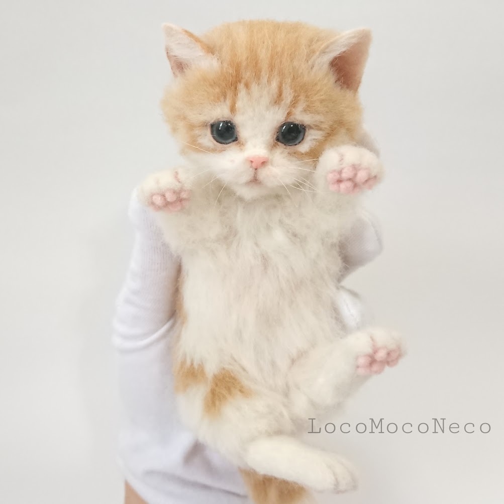 LocoMocoNeco 羊毛フェルト 猫 ごろごろマンチカンの赤ちゃん (茶白) 子猫 ハンドメイド リアル ドール インテリア ろこもこねこの画像10