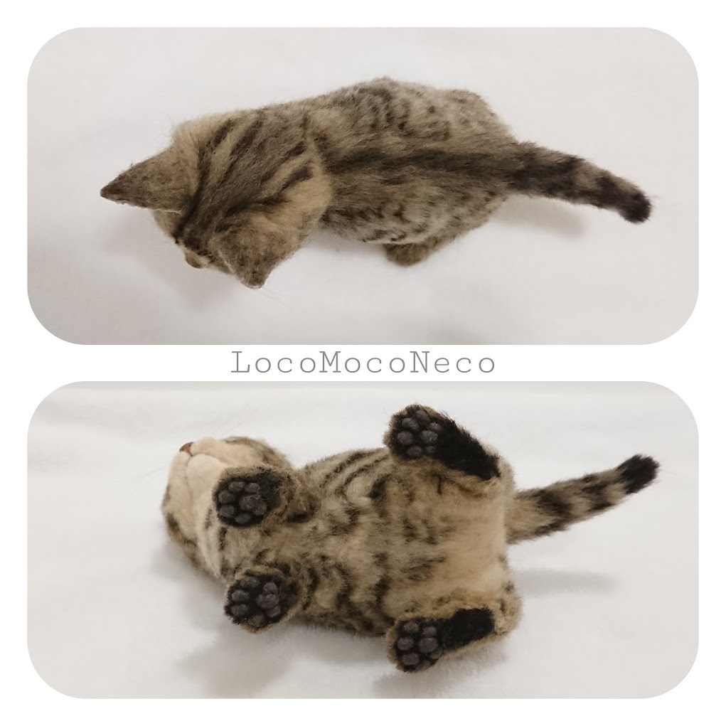 LocoMocoNeco 羊毛フェルト 猫 マンチカンの子猫 (キジトラ) ハンドメイド リアル ドール インテリア ろこもこねこ_画像5