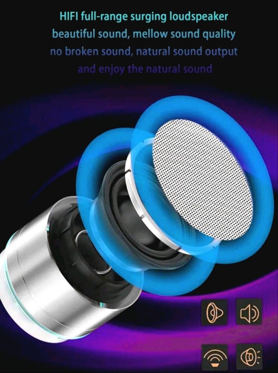 Bluetooth ミニスピーカー シルバー ポータブル 小型 LED 軽量 Bluetooth ミニスピーカー シルバー ポータブル 小型 LED 軽量