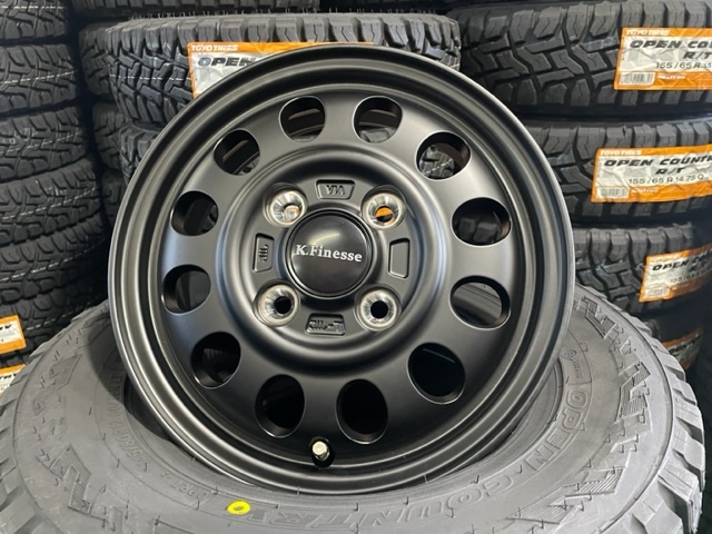 トーヨーオープンカントリーRT145/80R12新品アルミ4本セットケイフィネスD12マッドブラック送料無料NVANの画像3