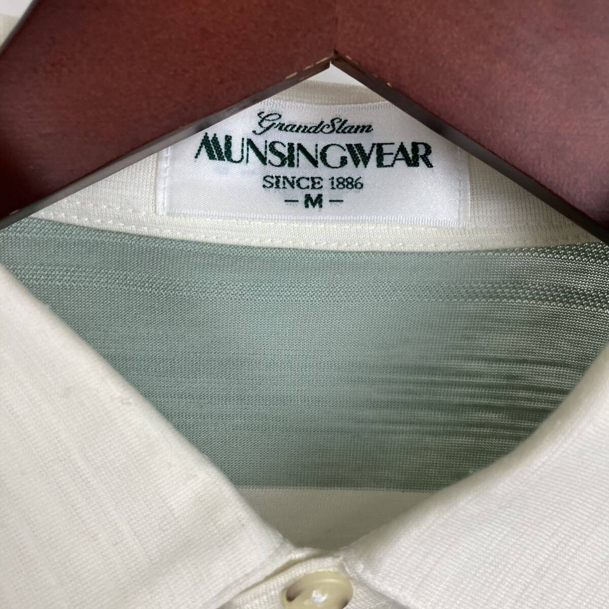 munsingwear マンシングウェア 半袖 ポロシャツ メンズ Mサイズ ホワイト グリーン ボーダー カジュアル トレーニング ゴルフ ウェア FA356