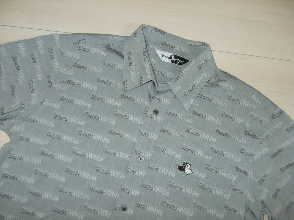 ブラック＆ホワイトBlack＆White 　Lサイズ　日本製　前ボタンシャツ　グレー総柄　左胸ポケット　中古良品_画像1