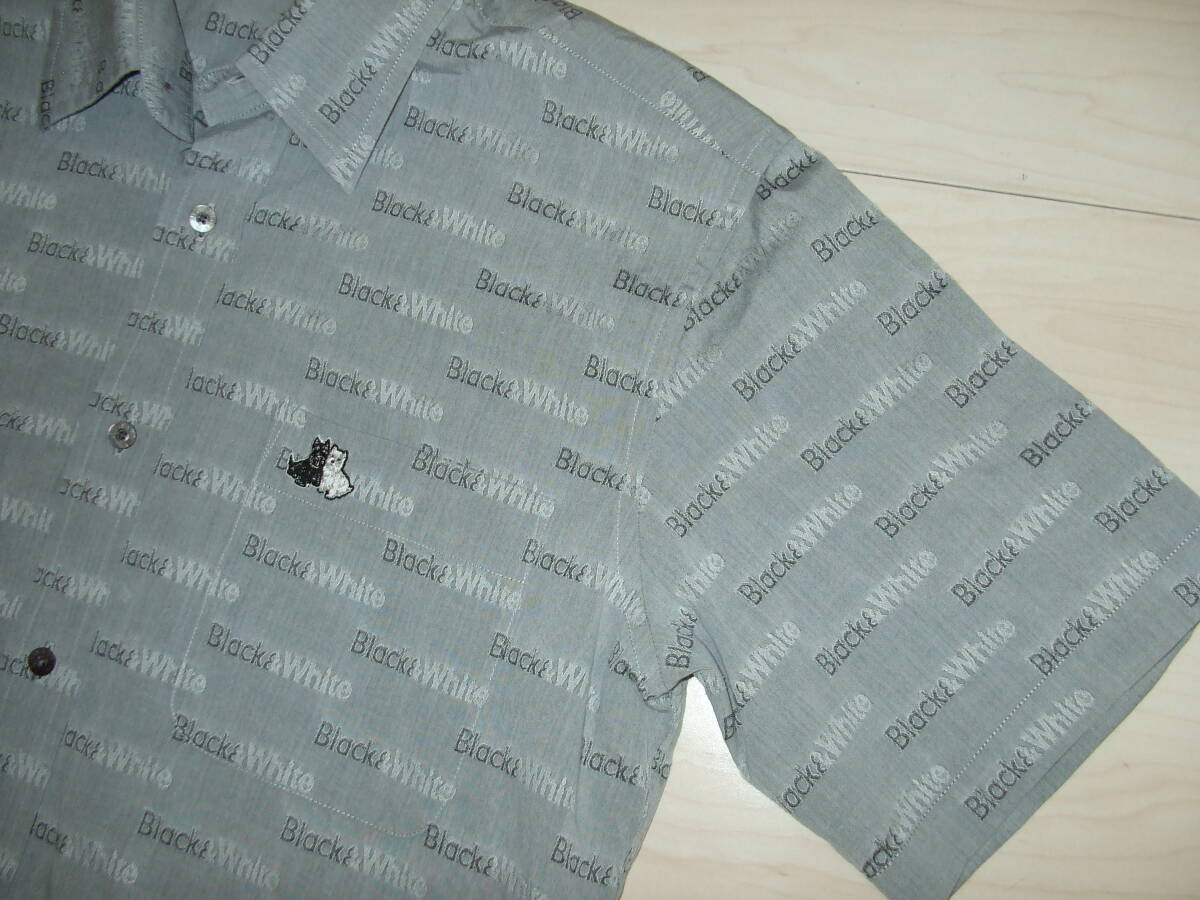 ブラック＆ホワイトBlack＆White 　Lサイズ　日本製　前ボタンシャツ　グレー総柄　左胸ポケット　中古良品_画像7