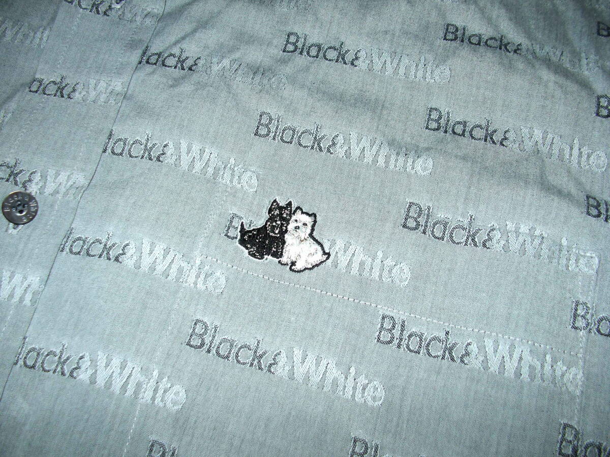 ブラック＆ホワイトBlack＆White 　Lサイズ　日本製　前ボタンシャツ　グレー総柄　左胸ポケット　中古良品_ポケット