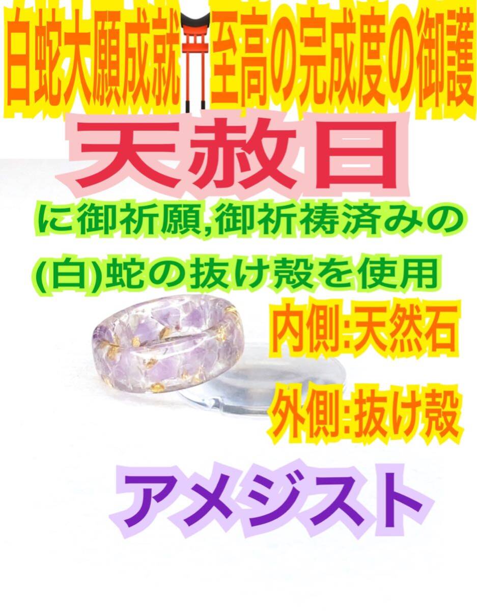 １個≪3～27号 希望サイズ発送≫白蛇の指輪お守り【天赦日ご祈祷】御神環 メモリーオイル 白蛇の抜け殻 リング アメジスト 第7チャクラ 24