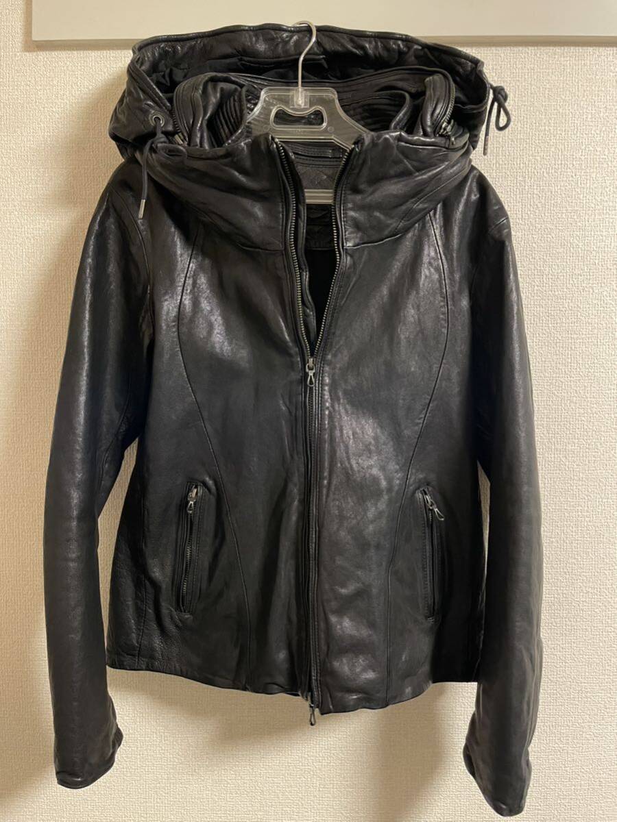 goa g.o.agoa big hood gimik leather rider's jacket black goa g.o.agoa big hood gimik leather rider's jacket black