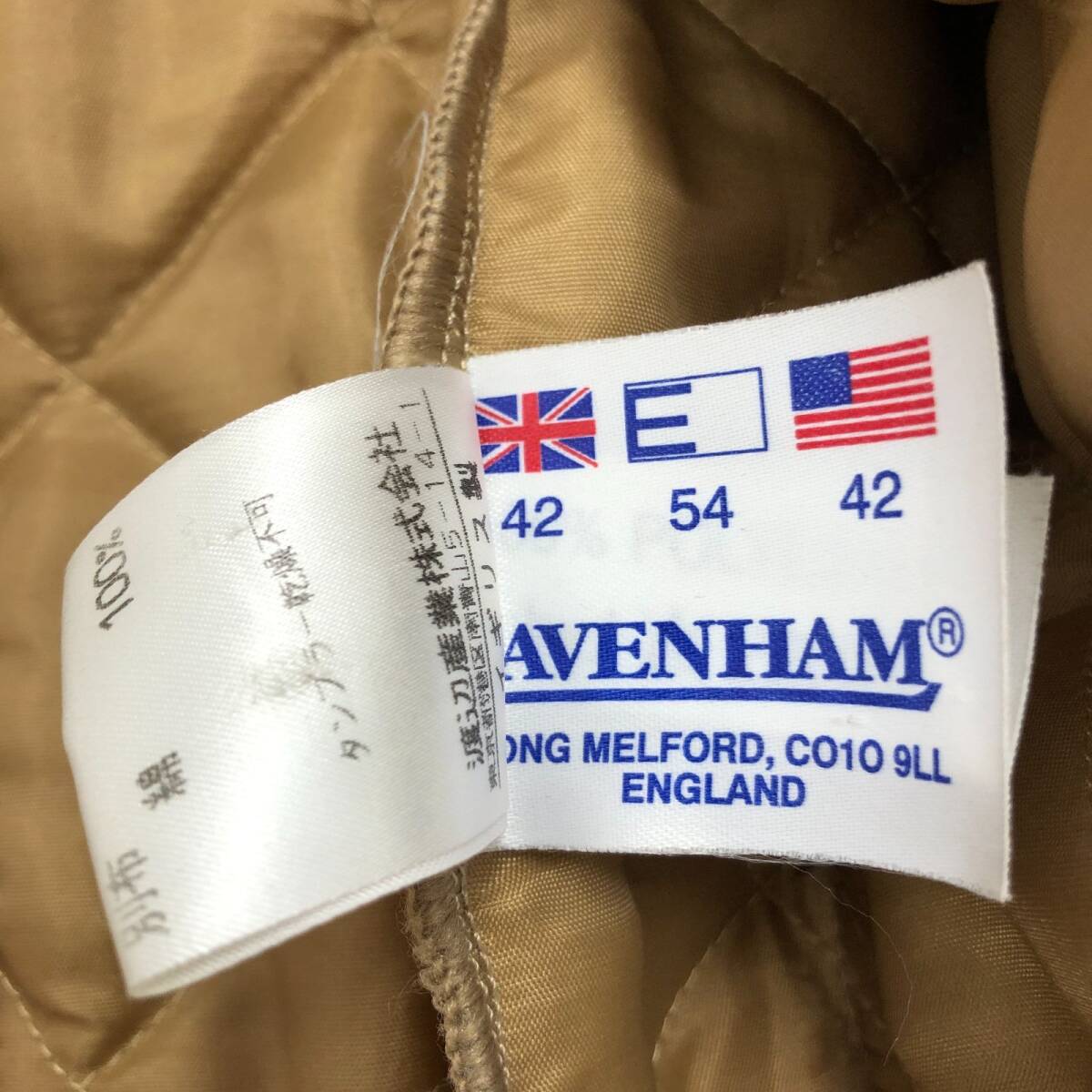 【1円～】LAVENHAM ラベンハム キルティングジャケット 中綿ジャケット サイズ42 イギリス製 キャメル メンズ ジャケット 【中古品】_画像7