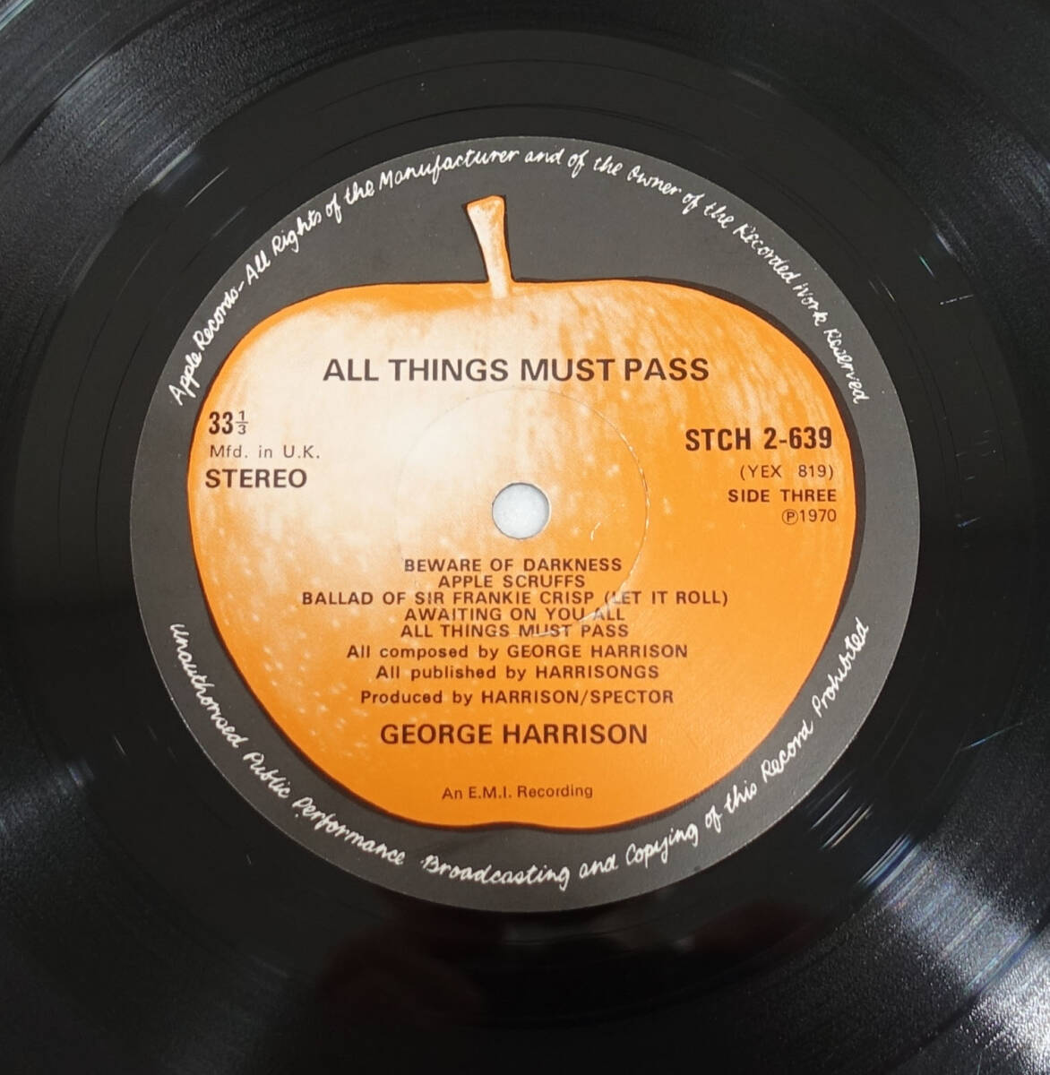 極美! UK Original 初回 APPLE STCH ALL THINGS MUST PASS / George Harrison MAT: ALL 1U+Poster 完品の画像6