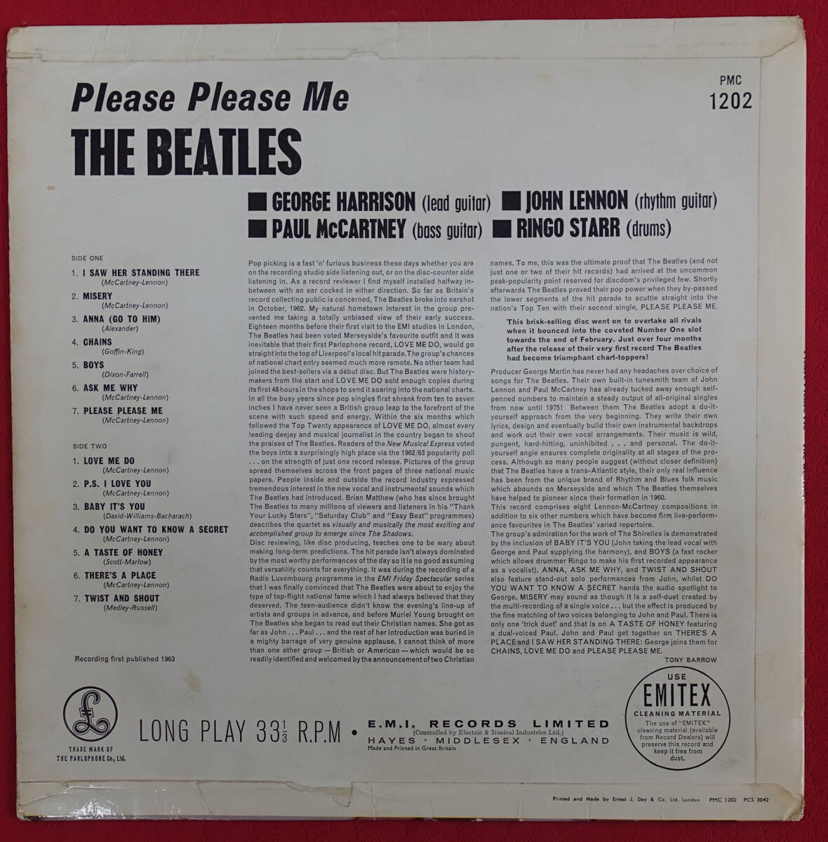 UK Original Parlophone PMC 1202 4th Press Please Please Me / The Beatles MAT: 1N/1Nの画像2