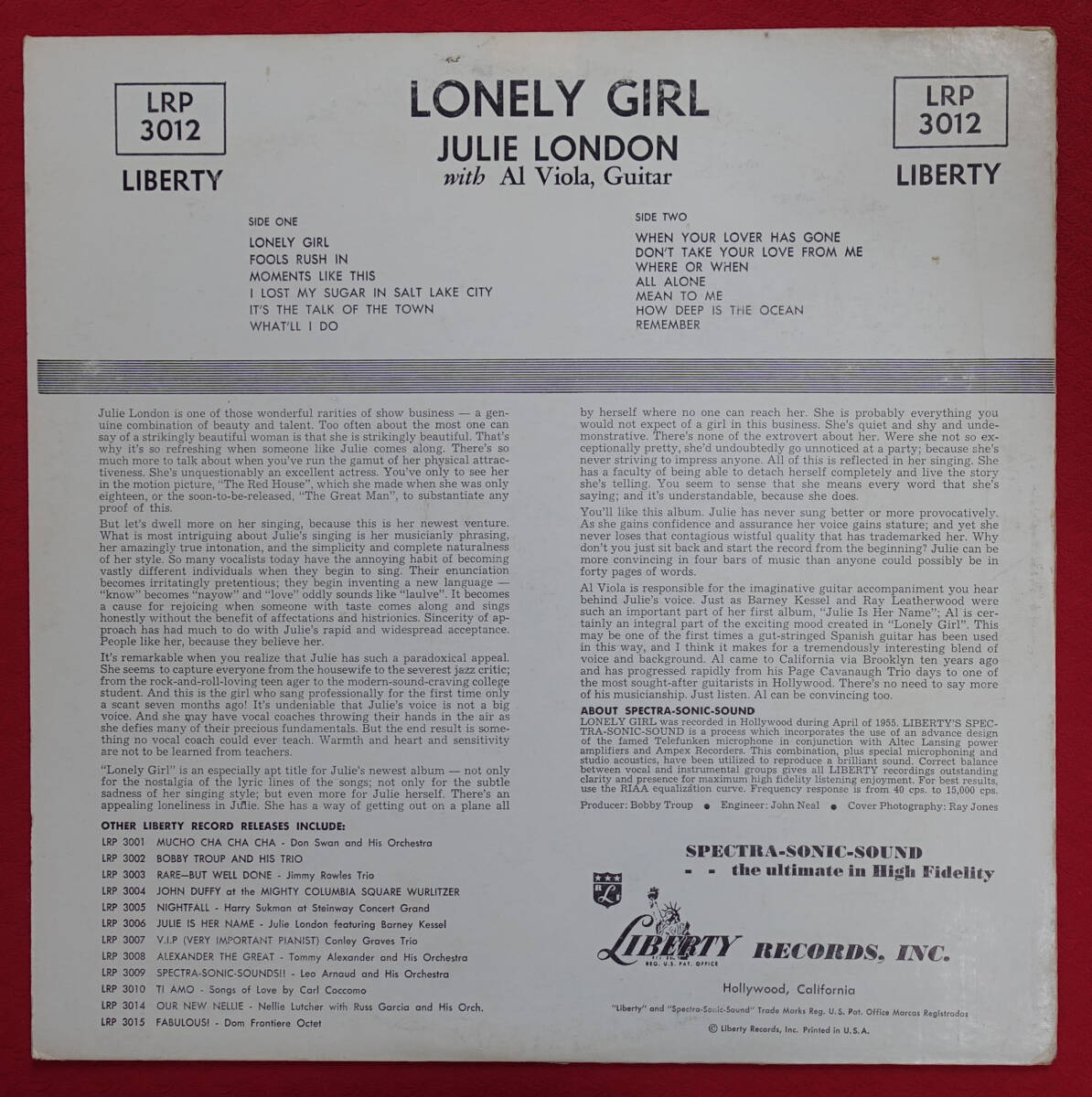 極美! US LIBERTY LRP 3012 オリジナル LONELY GIRL / Julie London