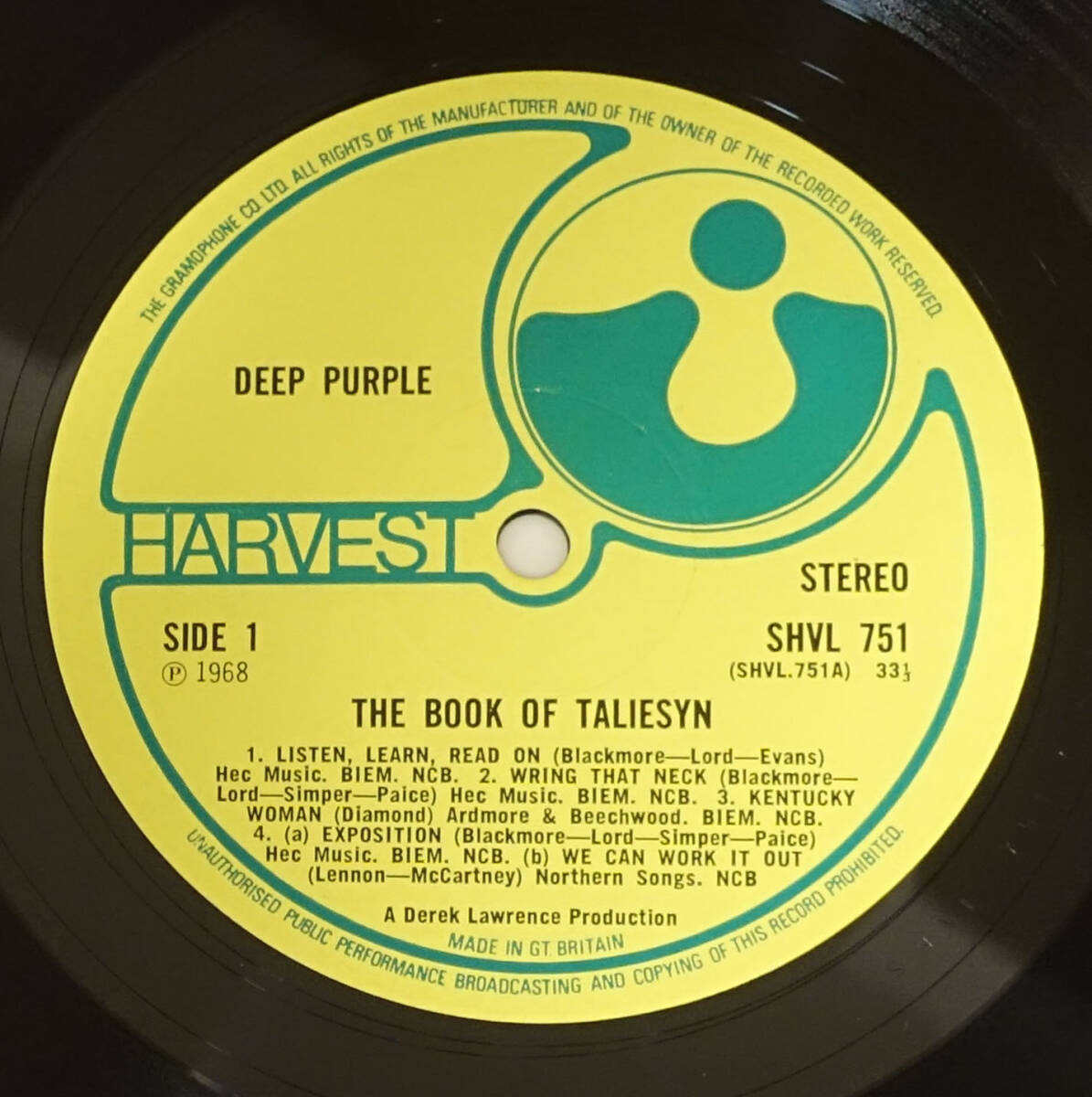 最初期 極美! UK Original 初回 HARVEST SHVL 751 NO EMI The Book of Taliesyn / Deep Purple 最初のMAT: 1G/1Gの画像5