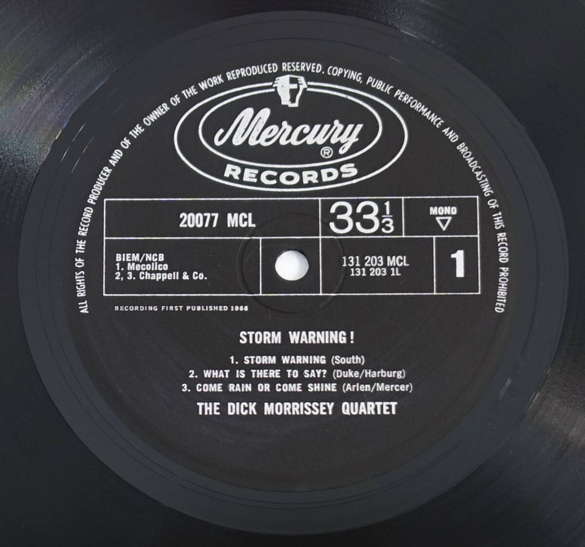 極上品! 美品！UK Mercury 20077 MCL オリジナル STORM WARNING ! / The Dick Morrissey Quartet MAT: 1L1/2L1の画像3