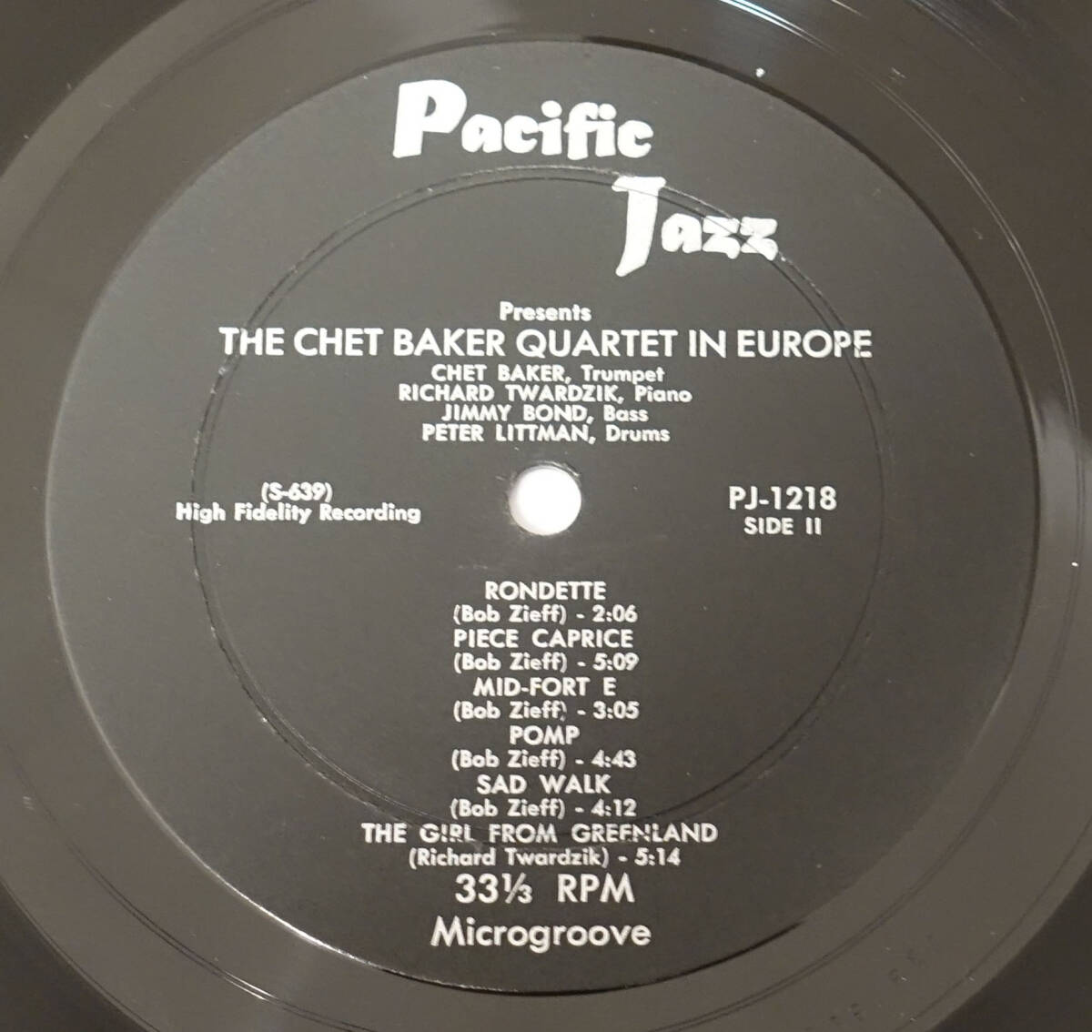 US Pacific Jazz PJ-1218 オリジナル The Chet Baker Quartet in Europe DGレーベルの画像5