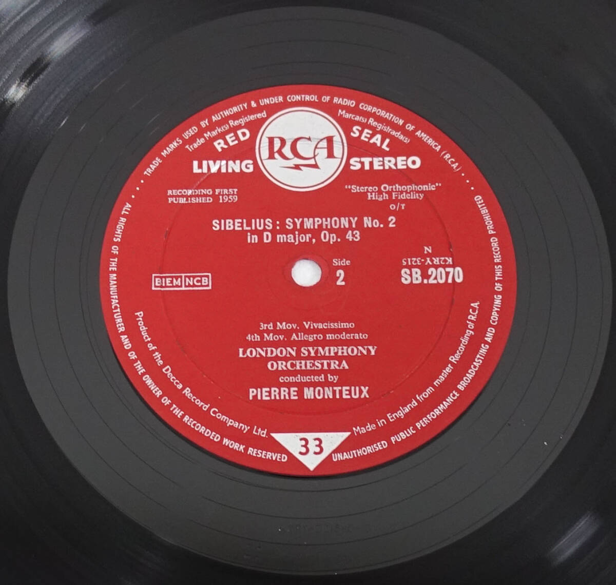 英RCA SB 2070 シベリウス交響曲第2番 モントゥー